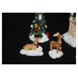 Lot of (7) Assorted Holiday Figurines - Gazebo, Christmas Trees, Snowman, Reindeer and Presents