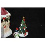 Lot of (7) Assorted Holiday Figurines - Gazebo, Christmas Trees, Snowman, Reindeer and Presents