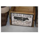 Lot of (3) Assorted Crates/Baskets - Halloween Theme, Rural Farms Fresh Milk, Welcome Friends