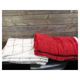 Set of 2 Throw Fleece Blanket 50" x 60"-Red & Orange Plaid