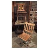 Antique Table and Two Wood Folding Chairs