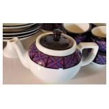 Vintage Restaurant Ware Dinnerware by Jackson China Falls Creek PA Purple and Black Asian Inspired Set of 6