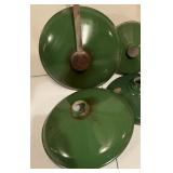 Four Vintage Everlast Enameled Green Lamp Shades and One Fixture