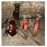 Vintage Tripod Jack, Two Bottle Jacks, Pair of Jackstands, Two Lug Wrenches