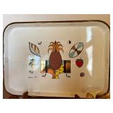 Georges Briard MCM Ambrosia Pattern Enamel Tray and Mid Century Amber Glass Snack Set Indiana King Crown