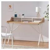 Noble House 48 in. Rectangular Oak White Writing Desk with Open Storage Customer Returns See Pictures