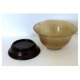 Vintage Chinese Carved Jade Bowl with Stand