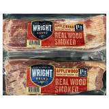 Wright Brand Real Wood Smoked Applewood Bacon - 2 X 1.5 lbs Package - Best by Oct 09 2024