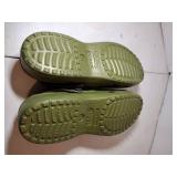 Coach Leatherware flat shoes; Birkenstock one-strap sandals size 38; Green Crocs size 11