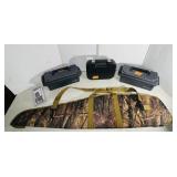 Camouflage rifle case; Taurus 12-round magazine; 2 Plano ammo boxes; Glock firearm case