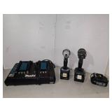 Makita Dual Port Rapid Optimum Charger DC18RD; (2) Makita Cordless Impact Drivers; Makita 18V Lithium-Ion Battery