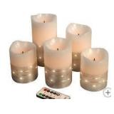 Fusion Flameless LED Wax Pillar Candles with Fairy Lights, 5 Piece Set