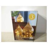 evergreen LED Glass Raindrops, set of 3-Gold Crackle Finish