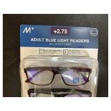 New Open Box 2 Pack of M+ Adult Blue Light Reading Glasses +2.75 with 2 cases