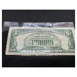 1953 Red Seal Five Dollar Bill