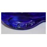 Fenton Cobalt Blue Hand Painted Signed Glass Shoe Vintage w/Original Label