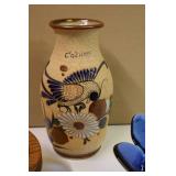 Vintage Collectible Cozumel Mexico Signed Vase, Hand-Made Wood Trivet Basket, Blue Bud Vase, Perfume Collection