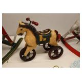 Holiday DeCor Wooden Rocking Horses w/One Musical, Glass Ornament Etc