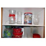 Tupperware & Plastic Containers w/Lids, Glass Vases, Holiday Tins Etc