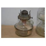 Antique Glass Pedestal Oil Lamps with Replacement Chimneys