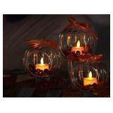 Luminara Set of Three Glass Ornaments with Flameless Tealight Candle - Harvest