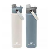 NEW Hydraflow 25-oz. Double Wall Stainless Steel Water Bottle with Dual Lid, 2 Pack, Blue/Cream