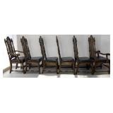 CHECK OUT THIS SET OF 6 VINTAGE SPANISH BAROQUE DINNING CHAIRS W/BLACK LEATHER UPHOLSTERY