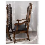 CHECK OUT THIS SET OF 6 VINTAGE SPANISH BAROQUE DINNING CHAIRS W/BLACK LEATHER UPHOLSTERY