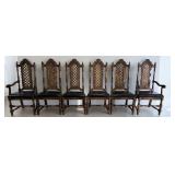 CHECK OUT THIS SET OF 6 VINTAGE SPANISH BAROQUE DINNING CHAIRS W/BLACK LEATHER UPHOLSTERY