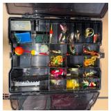 TACKLE BOX WITH MANY LURES HOOKS WEIGHTS AND FLYS