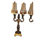 Pair of Vintage Ornate Brass Candelabra Table Lamps with Beaded Shades