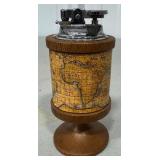 Vintage Japanese Globe Table Lighter with Wood Base and Map Design - Made in Japan