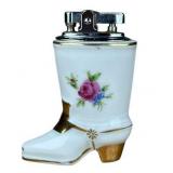 Vintage Japan Boot-Shaped Porcelain Table Lighter with Floral Design and Gold Trim