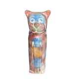 Colorful Handcrafted Cat Statue - 30” Tall, 7.5” Wide - Folk Art Decor