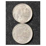 2 US BUFFALO NICKELS 1913-D TY.1 TY.2