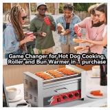 Crosson 7 Roller Hot Dog Grill Cooker Machine with Bun Warmer