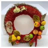 Antique Vintage Chenille Wreath with Faux Fruit and German Scrap