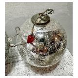 Set of 9 Large Silver Vintage Glass KUGLE Style Ornaments