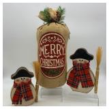 Christmas Wooden Snowman and Burlap Sack