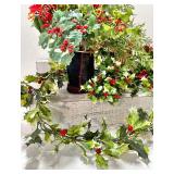 Assorted PLASTIC HOLIDAY GREENERY including Holly Wreaths, Garland, Poinsettias and More!