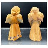 Pair of VINTAGE Carved WOODEN Angels and Mini Tree