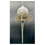 VINTAGE Silver Shimmer FINIAL ORNAMENT with Metal Tinsel Accents