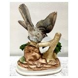 WOOD and METAL Christmas Tree Art and CERAMIC Mockingbird Figurine - JAPAN