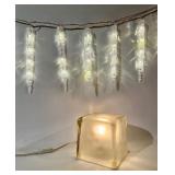 Soft Glow LIGHTED GLASS Ice Block and Blinking Icicle STRING LIGHTS