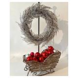 Silver Glitter Wreath and Ornament Filled Tabletop Sleigh