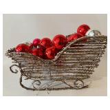 Silver Glitter Wreath and Ornament Filled Tabletop Sleigh