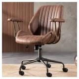 Magic Dark Brown Suede Fabric Swivel Office Task Chair with Arms and Lumbar Support Customer Returns See Pictures