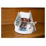 Vintage Christmas Village Scene with Skaters and Horse-Drawn Carriage