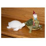 Garden Collection Gnome Riding Turtle Figurine and White Turtle Decoration