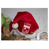 Holiday Decor Set: Wreath, Santa Hat, Elf Hat, and Gingerbread House Ornament